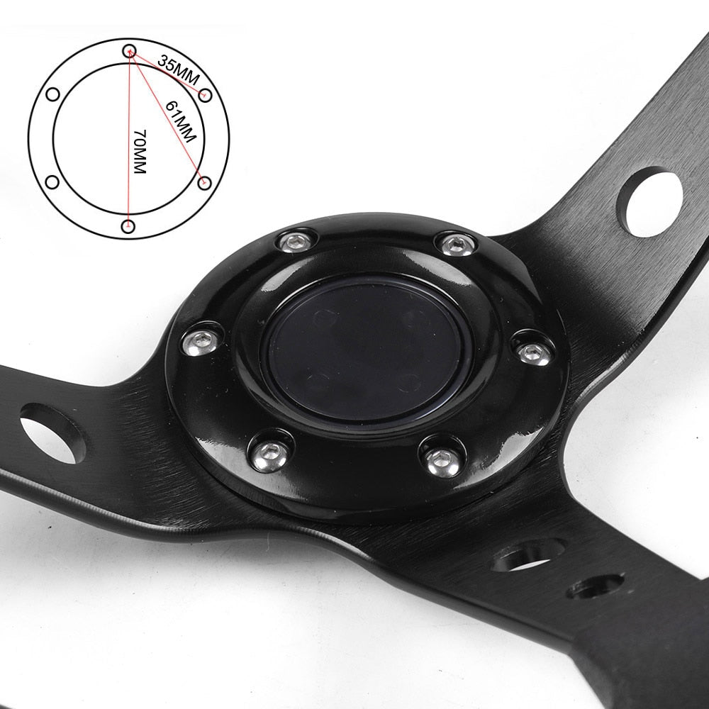 Universal aluminium and leather steering wheel (14 inch)