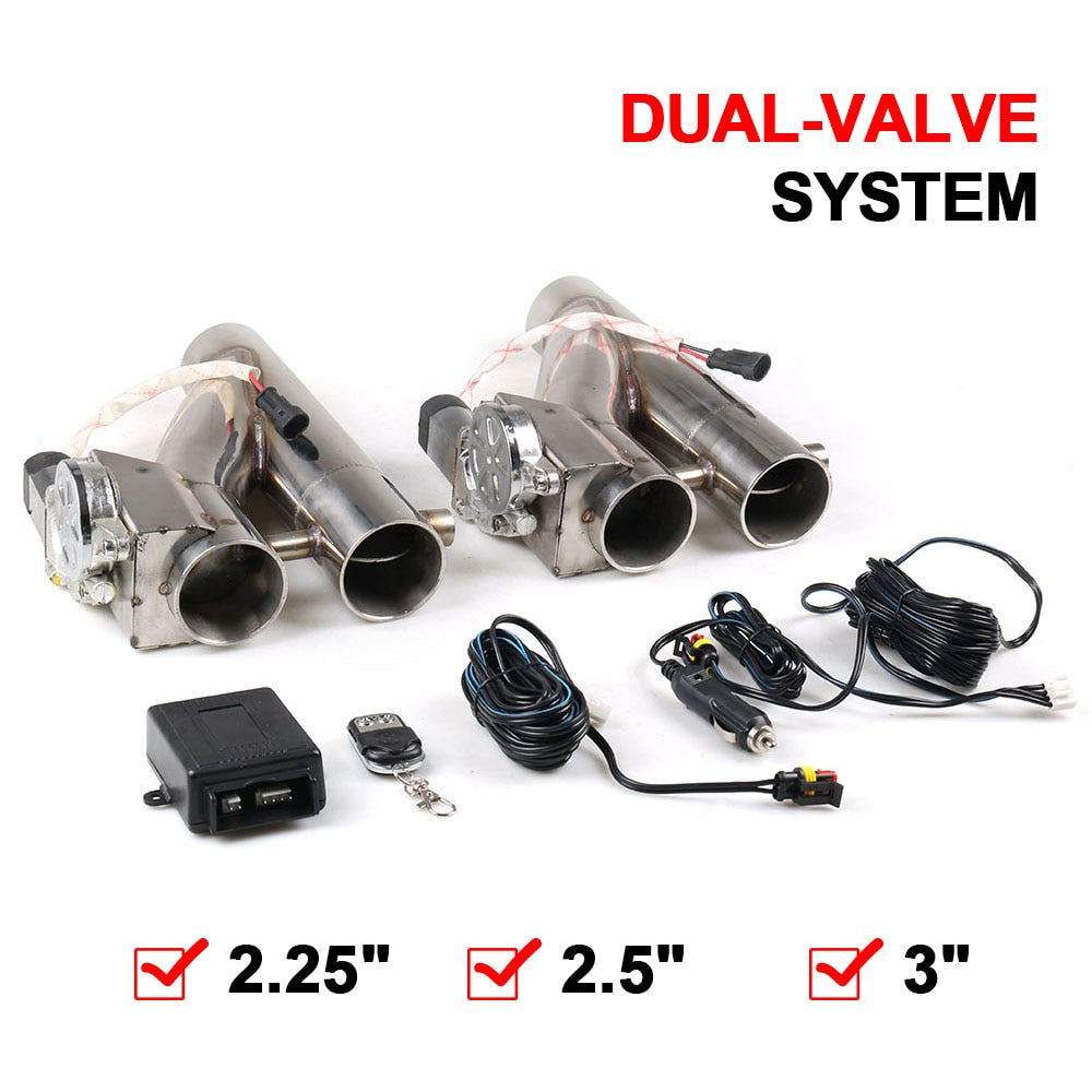 2.25'' 2.5" 3" Double Electric Exhaust Kit Y pipe Exhaust Control Valve With Dual Valve system and remote control.