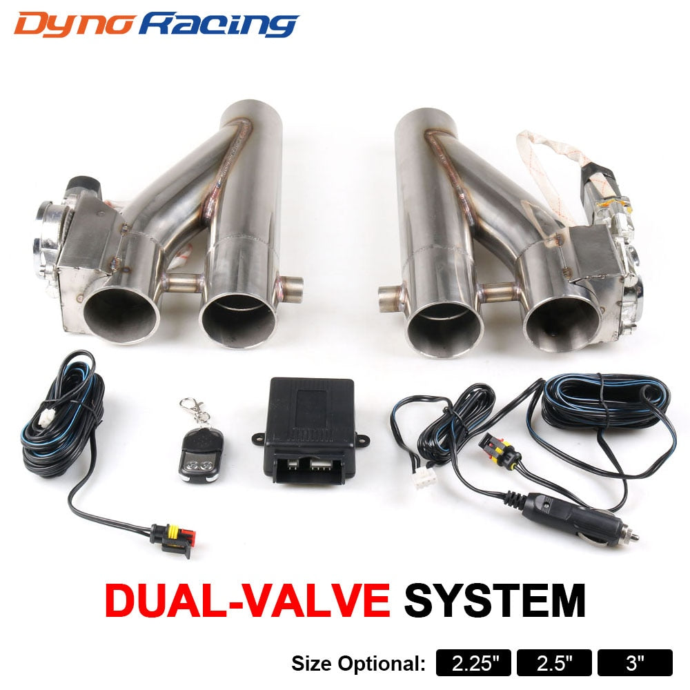 2.25'' 2.5" 3" Double Electric Exhaust Kit Y pipe Exhaust Control Valve With Dual Valve system and remote control.