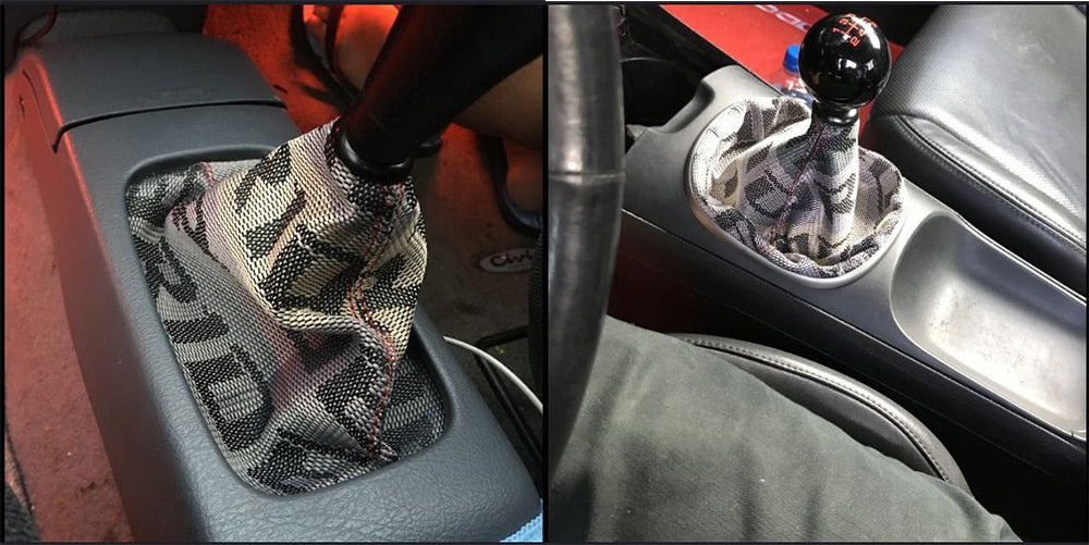 JDM Style Bride High Quality Hyper Fabric Shifter Boot Racing Shift Knob Cover Collars for Universal Car With Red Stitching