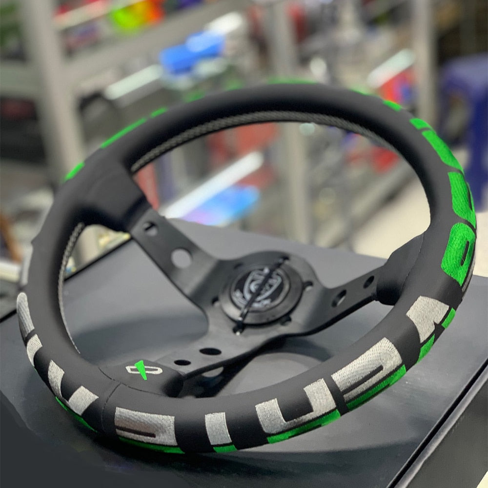 jdm Vertex Style 13inch Genuine Leather Embroidery Drift Sport Steering Wheel
