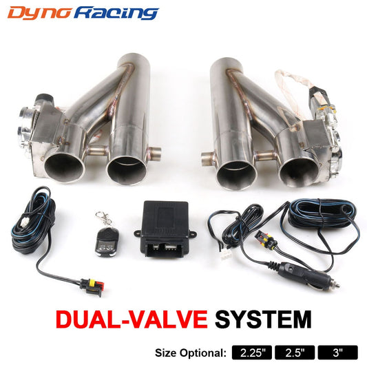 2.25'' 2.5" 3" Double Electric Exhaust Kit Y pipe Exhaust Control Valve With Dual Valve system and remote control.
